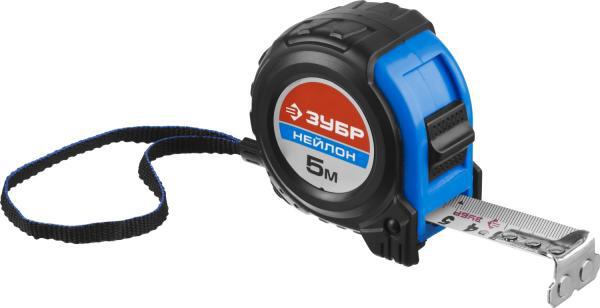 Рулетка ЗУБР "Нейлон" нейлоновое покрытие упрочненное полотно ударопрочный обрезиненный корпус 5м х 25мм