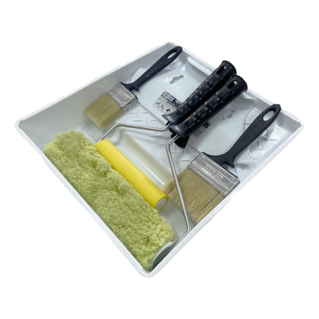 Набор "Почти даром": ванночка 320х350 мм + валик 240 мм, полиакрил зеленый + валик прижимной 150 мм + кисть 50 мм + кисть 75 мм + шпатель 4в1