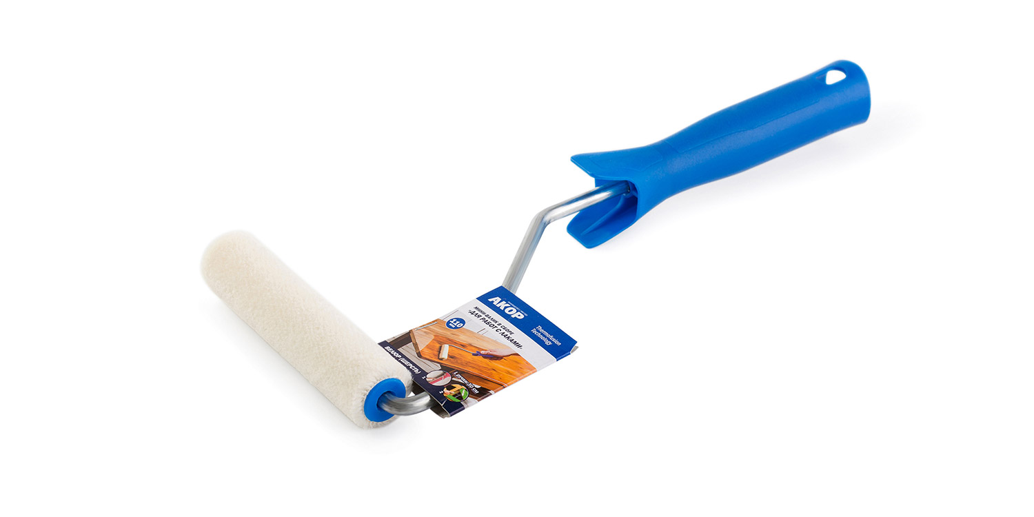Мини-валик 150мм ручка 30см АКОР для работы с лаками в сборе