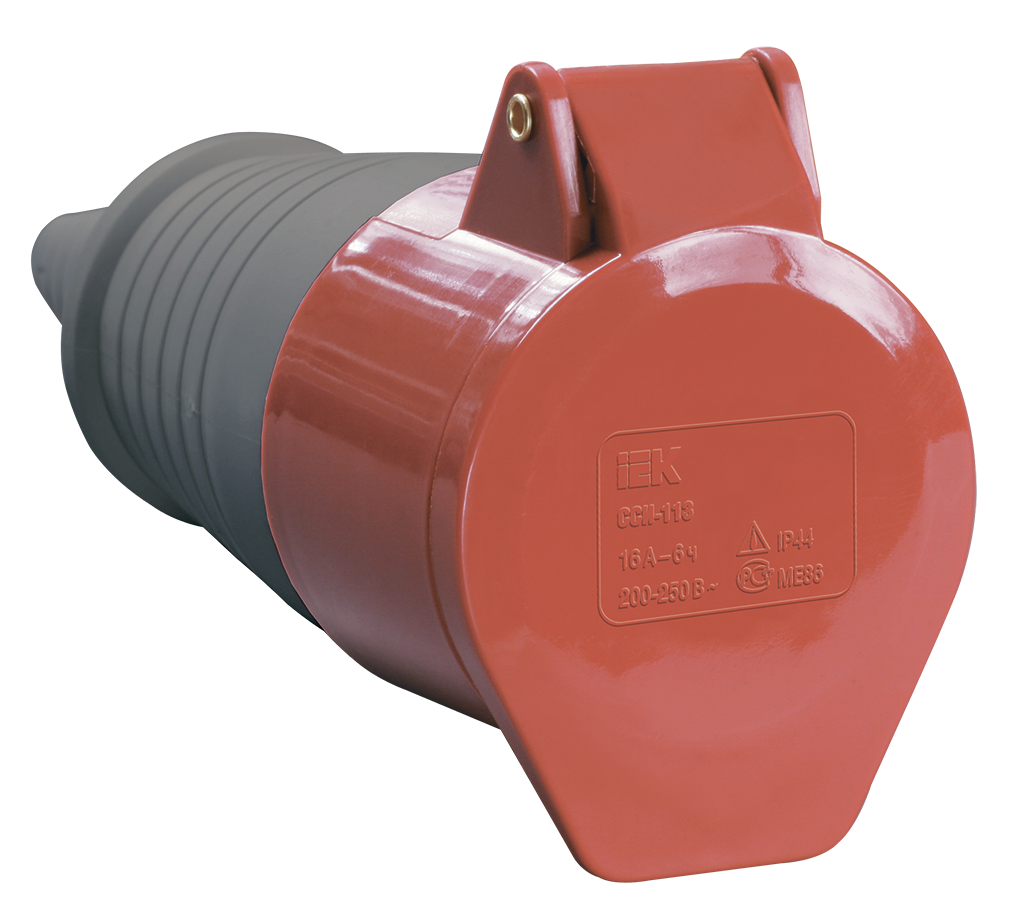 Розетка IEK CCИ-224 переносная с крышкой 32А 380В красная одноместная с заземлением