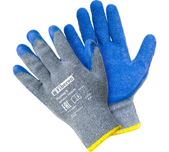 Перчатки FIBERON "Стойкость" к нагрузкам при тяжелых работах латексное покрытие 9L серые