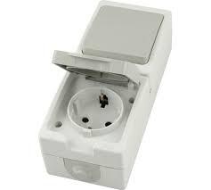 Розетка+выключатель белый/серый STEKKER