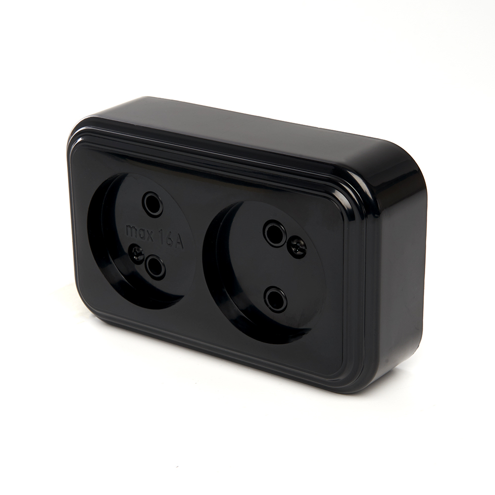 Розетка 2-м. б/з черный STEKKER