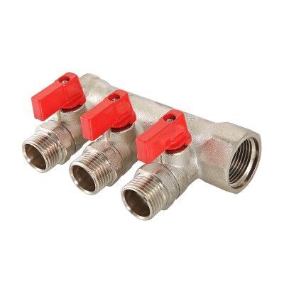 Коллектор Valtec с отсек. кранами 3 вых. 1"х1\2 нар. рез. никель УТс.580.N.0603
