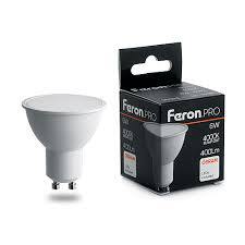 Лампа светодиодная, MR16 (6W) 230V GU10 4000K 400Lm, LB-1606 FERON-OSRAM