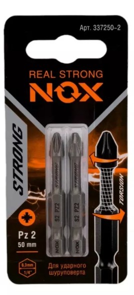Бита NOX "Torsion" усиленная E 6,3 PZ2х50мм  337250-2 2 шт.