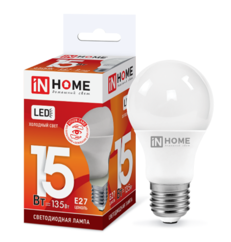 Лампа с/д IN HOME Led A60 груша 15Вт Е27 6500К 230В