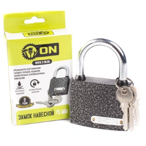 Замок навесной влагонепроницаемый 75мм чугун автоматическое запирание 3-ON