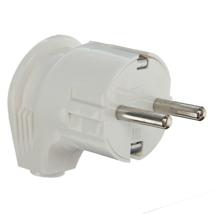 Вилка UNIVERSAL угловая 16А 250V с/з бел