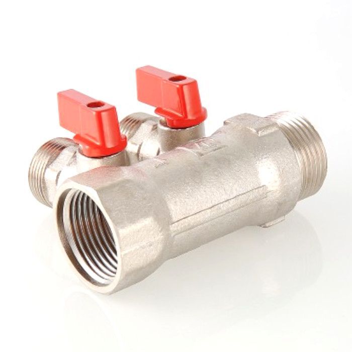 Коллектор Valtec с отсек. кранами 2 вых. 3\4"х1\2 нар. рез. никель УТс.580 N.0502