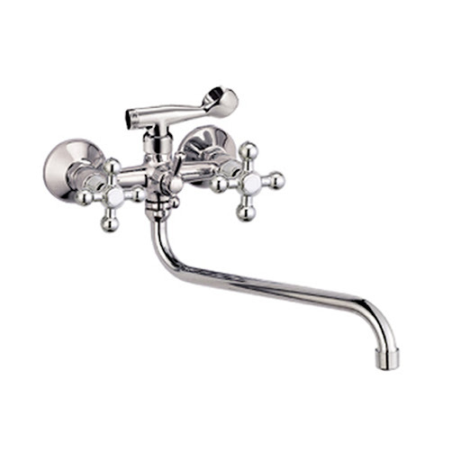 Смеситель для ванн с картриджным переключением в корпусе,излив круглый толстый,цин