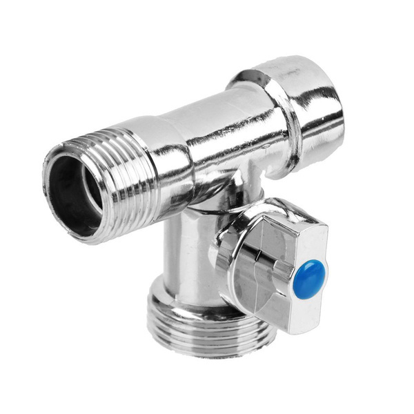 Кран шаровой угловой трехпроходной, 1/2"х3/4"х1/2", ВР-НР-НР хром