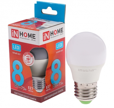 Лампа светод. 8вт 230в е27 4000к 720лм in home