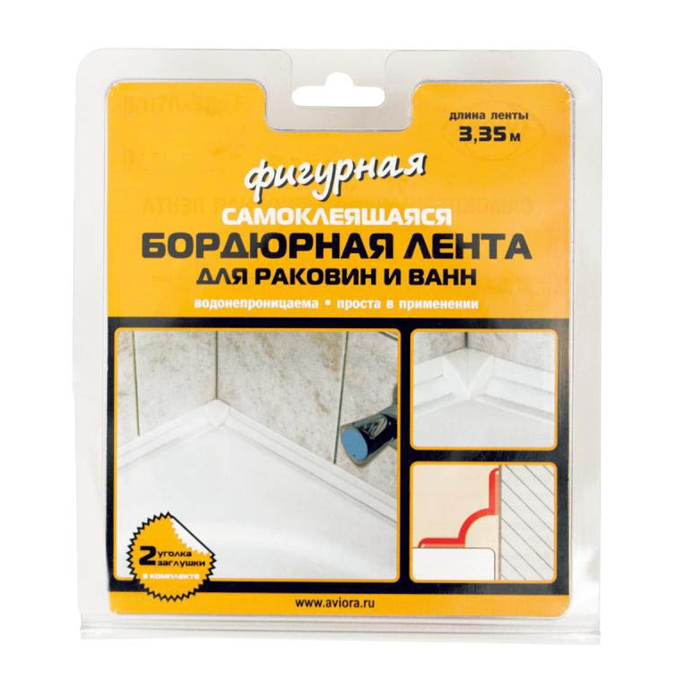 Лента самоклеящаяся AVIORA бордюрная для ванн и раковин 38мм х 3,35м белая арт302-104