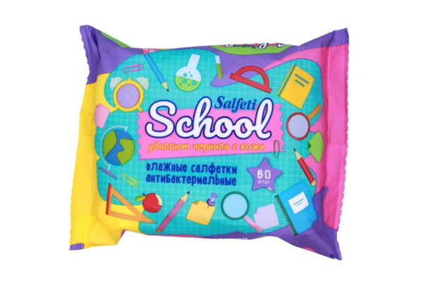Салфетки влаж. Salfeti 15шт School дет. антибак mix