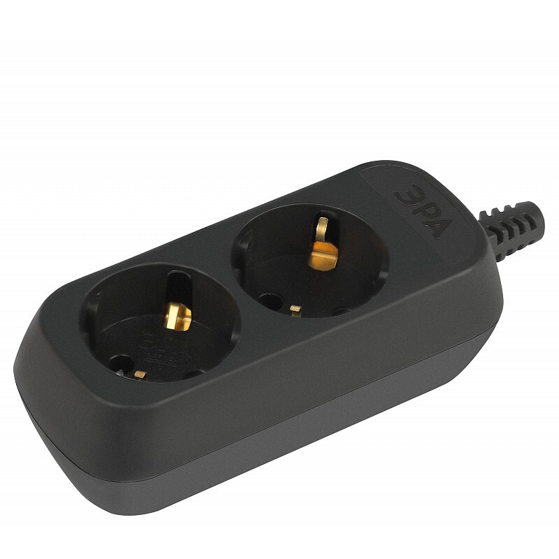 Колодка ЭРА KX-2e-В 2 розетки с заземлением черная