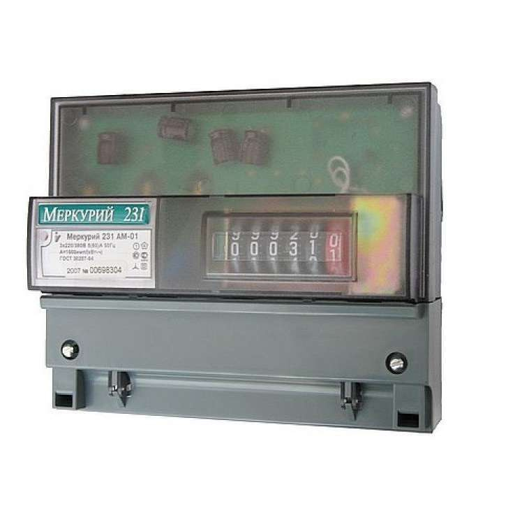 Счетчик Меркурий 231 AM-01 3ф 5-60А класс точн. 1.0 1 тариф. импульс. вых. на DIN-рейку мех. ОУ Инкотекс