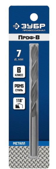 Сверло ЗУБР d=7мм по мет."Профессионал"Проф-В класс В Р6М5