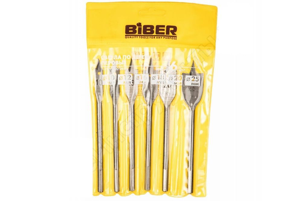 Сверло BIBER перовое 10-25мм по дереву набор 5 шт