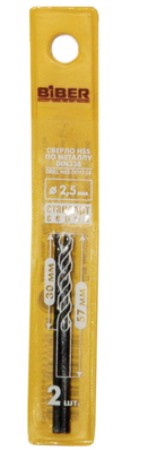 Сверло BIBER 2,5мм по мет."Стандарт"2шт.HSS