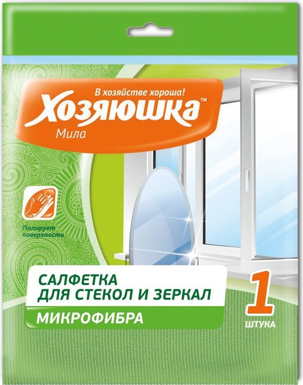 Салфетка ХОЗЯЮШКА МИЛА микрофибра для стекол и зеркал