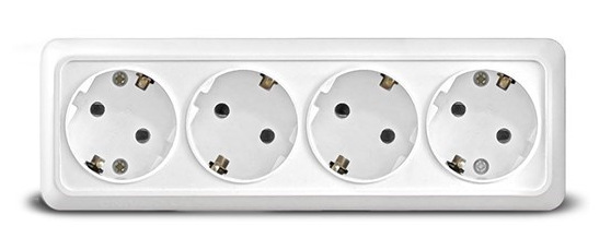 Розетка "Олимп" 16А 220В белый четырехместная с/з