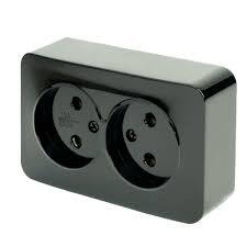 Розетка 2-местная б/з открытой установки  София, черный,