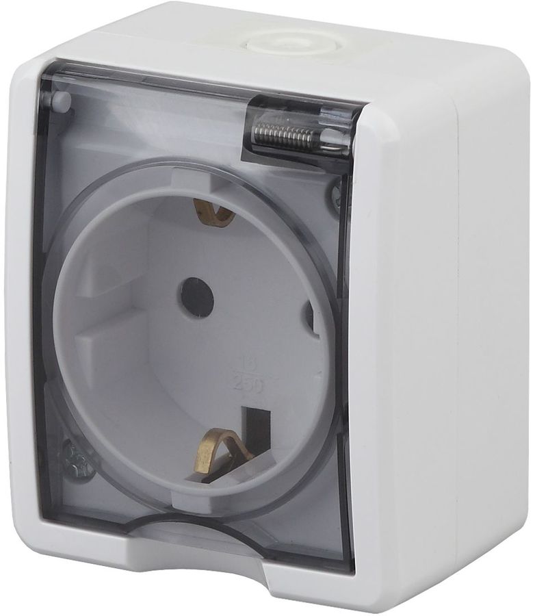 Розетка ЭРА "Эксперт" 2P+E IP54 16АХ-250В с защитной крышкой (арт.11-2401-01) белый одноместная с заземлением