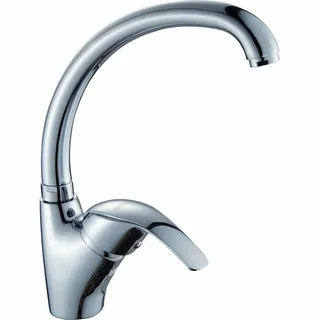 Смеситель DIKALAN для кухни "Утка" высокий излив однорыч. 40мм гайка Хром (12) D5413