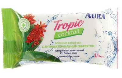 Салфетки влаж. AURA Tropic coctail с антибак. эффектом уп.15