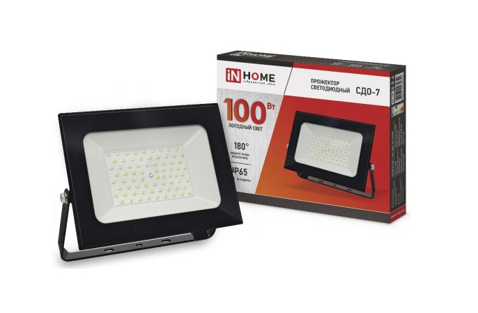 Прожектор с/д IN HOME СДО-7 100Вт черный 6500К