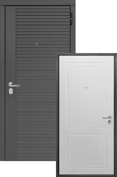 Дверь мет. 5,5см Прораб (960) правая Серебро, Графит/Белый