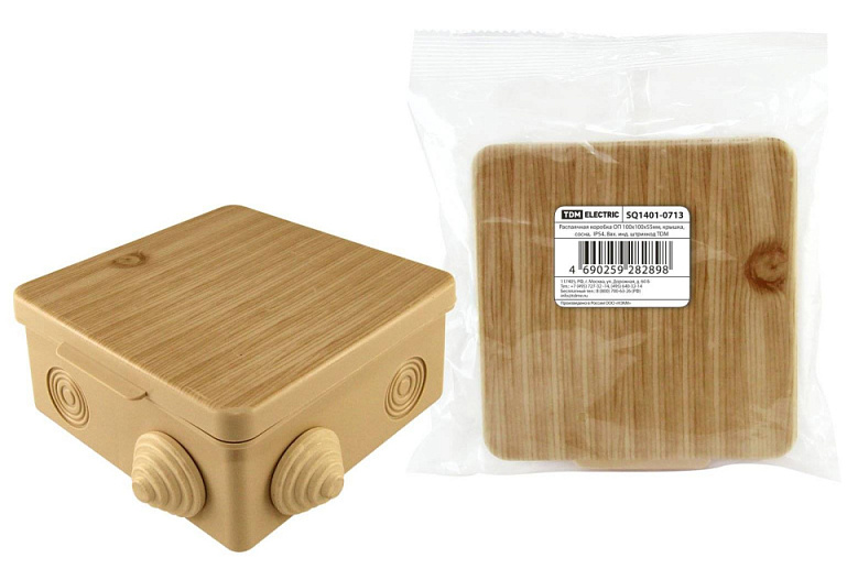 Коробка распаячная TDM ELECTRIC ОП с крышкой IP54 8 входов сосна 100х100х55 мм