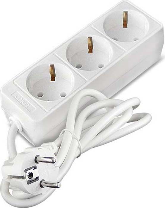 Удлинитель СОЮЗ 10А 2200Вт 1,5 м белый трехместный с заземлением