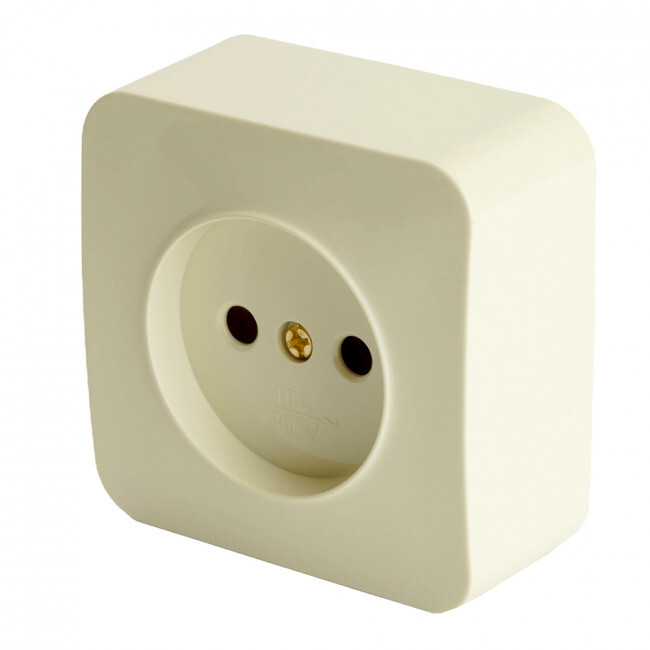 Розетка 1-местная б/з открытой установки, 250В, 10А, IP20, серия София, слоновая
