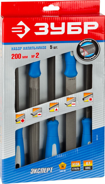 Набор напильников 200 мм,ЗУБР УНИВЕРСАЛ двухкомпонентная рукоятка