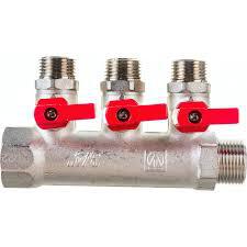 Коллектор Valtec с отсек. кранами 3 вых 3\4"х1\2 нар. рез. никель VТс.580.N.0503