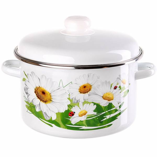 Кастрюля "Ромашковое поле" эмалированная с крышкой 3 л