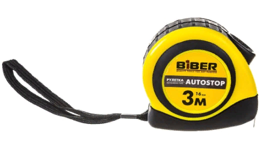 Рулетка BIBER "Autostop" обрезиненный корпус 3м х 16мм