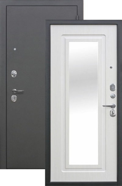 Дверь мет. 6см Царское зерк (960) левая Серебро Белый ясень