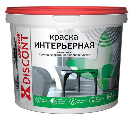 Краска интерьерная ОРЕОЛ "Дисконт" белая матовая 1,5 кг