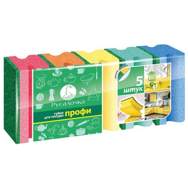 Губка РУСАЛОЧКА "Eco Line Профи" д/посуды 5 шт.