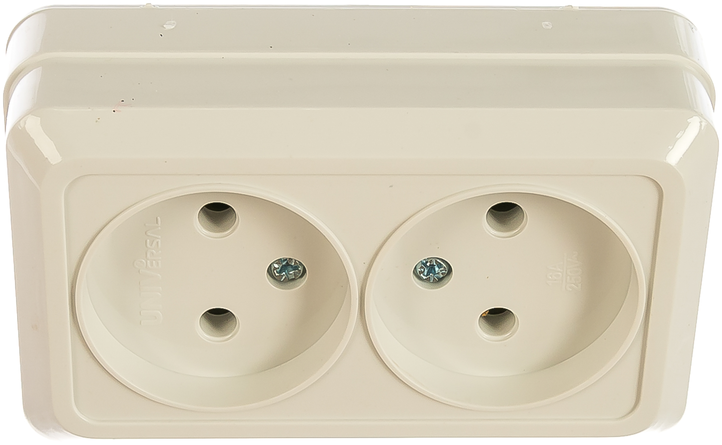 Розетка UNIVERSAL "Олимп" (арт. Б-00102) бежевая двухместная б/з