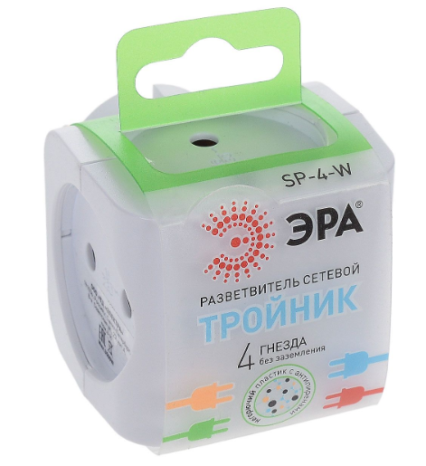 Разветвитель ЭРА "Тройник" SP-4-W белый четырехместный без заземления