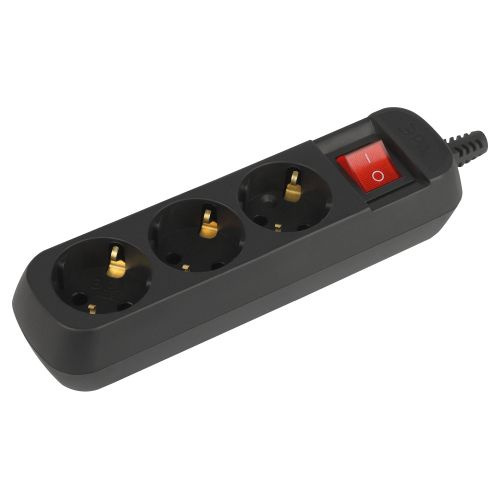 Колодка ЭРА KX-3es-В 3 розетки с заземлением с выключателем Черная