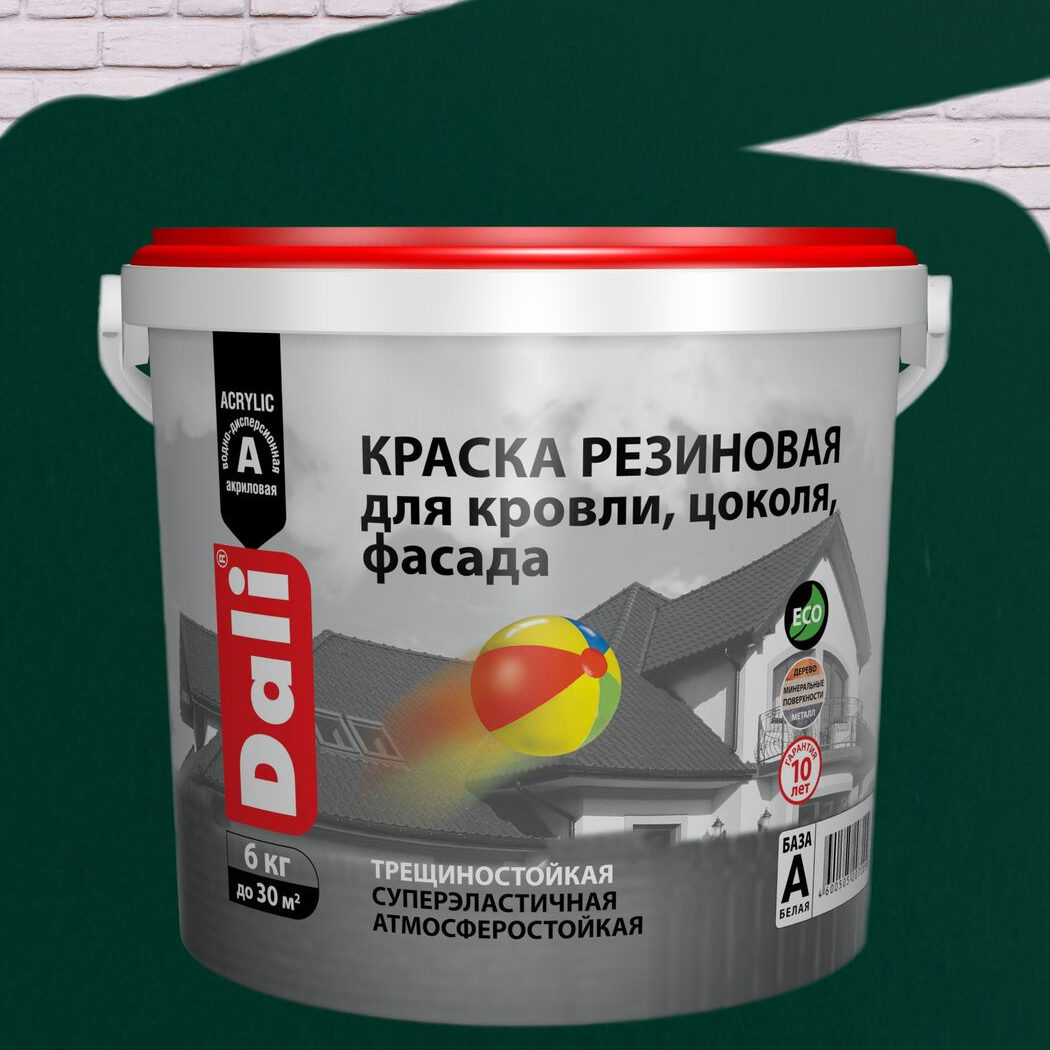 Краска фасадная резиновая зеленый мох 6кг "DALI"