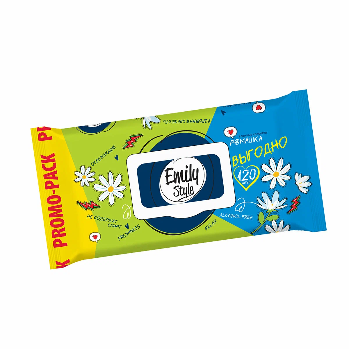 Влажные салфетки Emily Style 120шт Ромашка с крыш