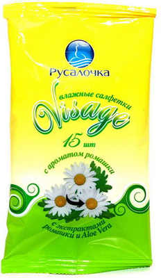 Салфетки влаж. РУСАЛОЧКА "Visage" с экстрактами ромашки и алоэ 15 шт.