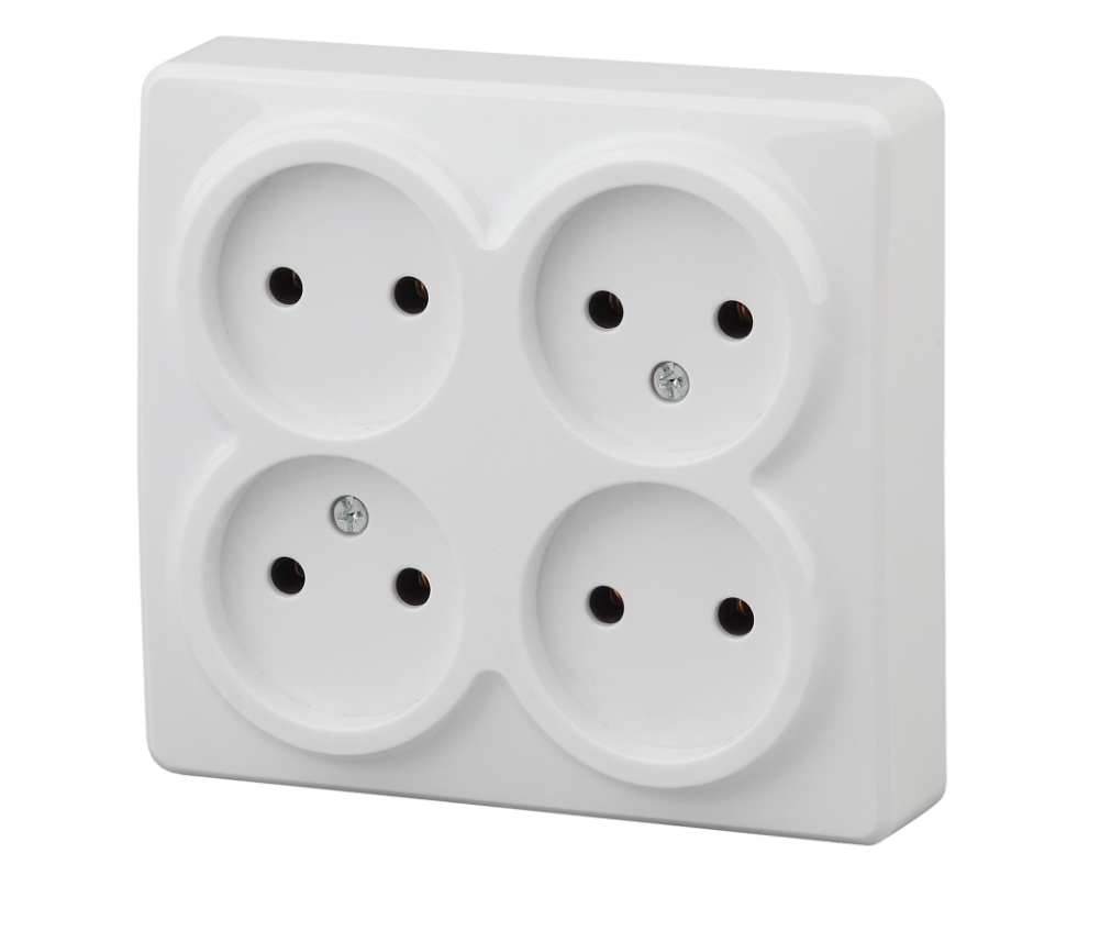 Розетка ЭРА "Эксперт" 4х2P 16А 250В о/у белая четырехместная без заземления