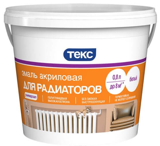 Эмаль ТЕКС для радиаторов белая полуглянц 0.8л